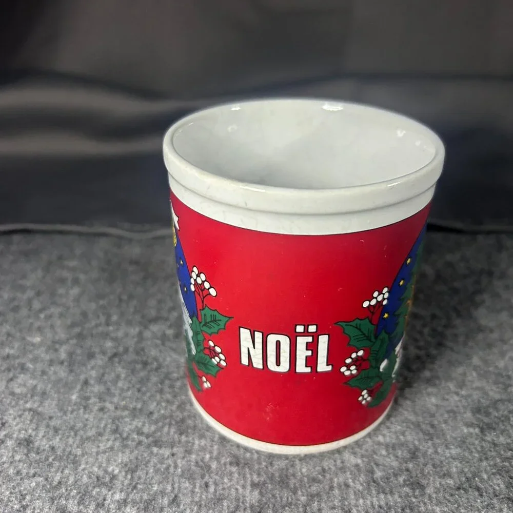 Vintage Japan White Ceramic Glass Coffee Cup Holiday Mug Christmas Noel‎ Snowman